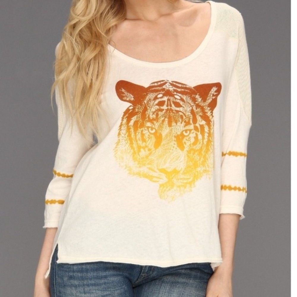 Free People We The Free Tiger Graphic Tunic Jersey Tee Boho Indie Distressed M